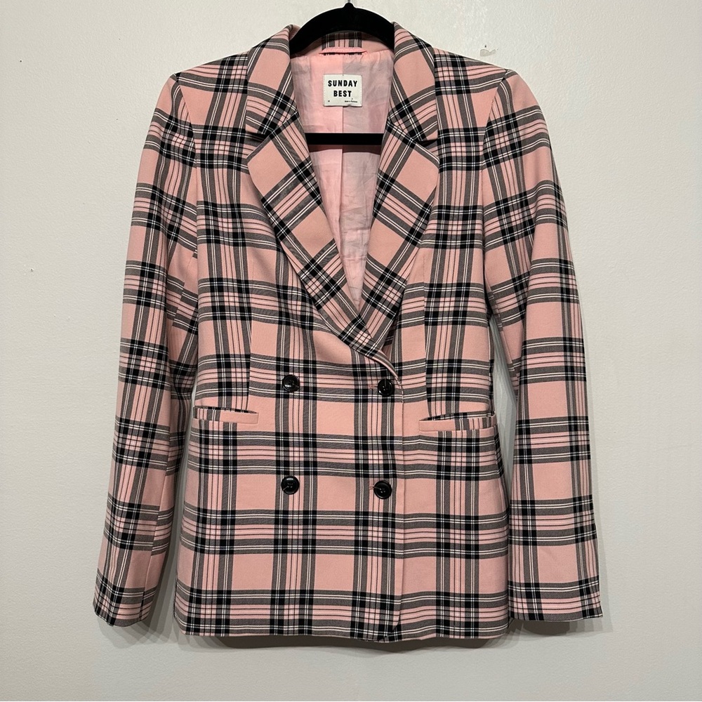 Sunday Best Aritzia Galt Checkered Plaid Double Breasted Blazer Jacket - Picture 2 of 10